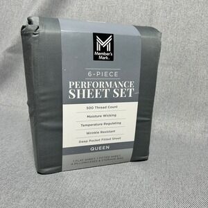 Member's Mark 6-Piece Performance Sheet Set Queen Grey 500TC Moisture Wicking